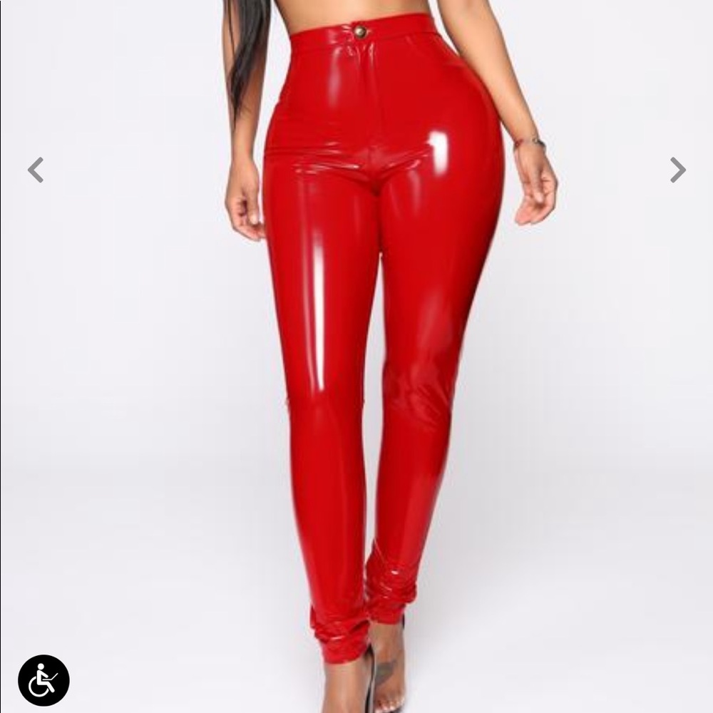 Red vinyl pants
